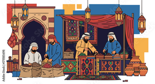 Arabic Market Illustration Spices Rugs Culture
