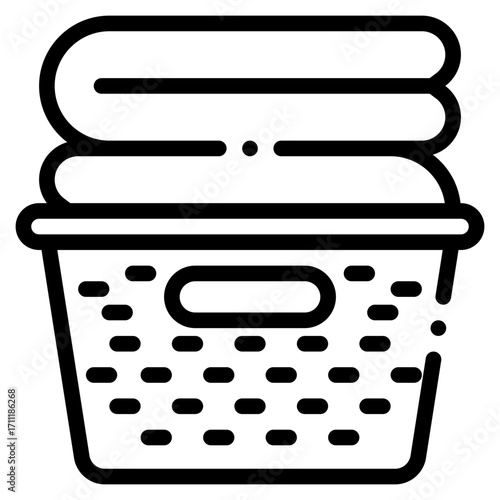 Basket of Towels Icon in Line Style Suitable for Web, Apps, Presentation, or Printable Meanings