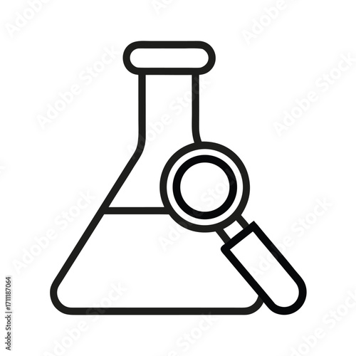 Science Research Vector Icon – Laboratory Flask with Magnifying Glass
