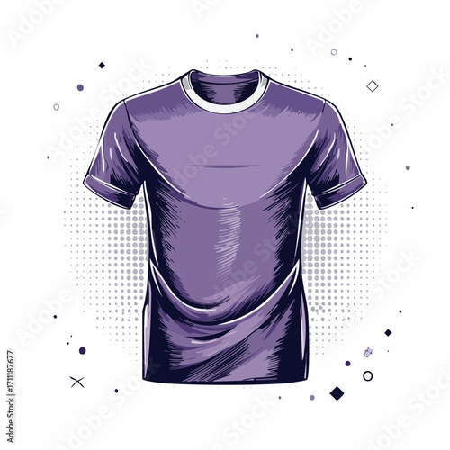 T-shirt print on demand services. Promotional apparel design. Merch clothing, custom merchandise products, merch design service concept. Bright vibrant violet vector isolated illustration