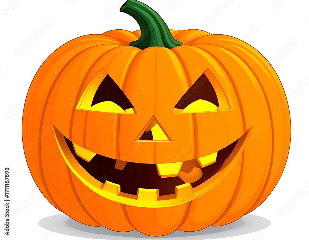 Fototapeta premium Cartoon pumpkin with a carved, grinning face