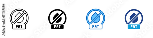 No Fat Multiple Style Icon Design Vector - Fat free label with drop symbol crossed out, representing diet, low fat, or healthy nutrition choice