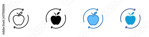Healthy Apple Multiple Style Icon Design Vector - Apple with circular arrows, representing nutrition, wellness, diet balance, and healthy lifestyle
