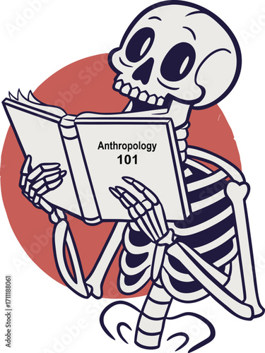 Cartoon Skeleton Studying an Anthropology Book