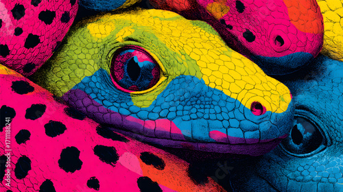 Vibrant Rainbow Gecko Head Close Up Macro Photography.