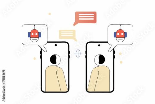 AI chatbots communicate via smartphones, sharing digital messages in a modern, connected world.