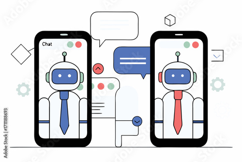 AI chatbots communicate via mobile devices, engaging in digital conversation and customer service
