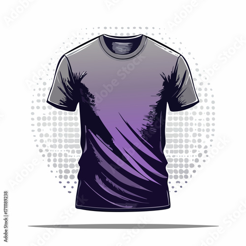 T-shirt print on demand services. Promotional apparel design. Merch clothing, custom merchandise products, merch design service concept. Bright vibrant violet vector isolated illustration