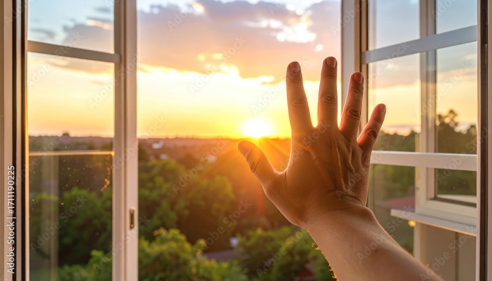 Obraz premium Reaching for the Sunset Through Open Windows
