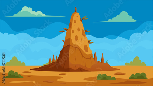 A towering termite mound rising from the earth a testament to the resilience of the creatures that have built it.
