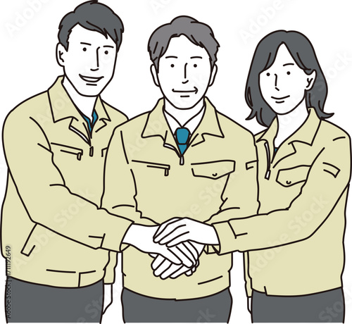 力を合わせる工務店の作業員のイラスト素材