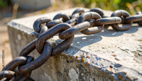Wallpaper Mural Rusted Chain Resting on Concrete Block Torontodigital.ca