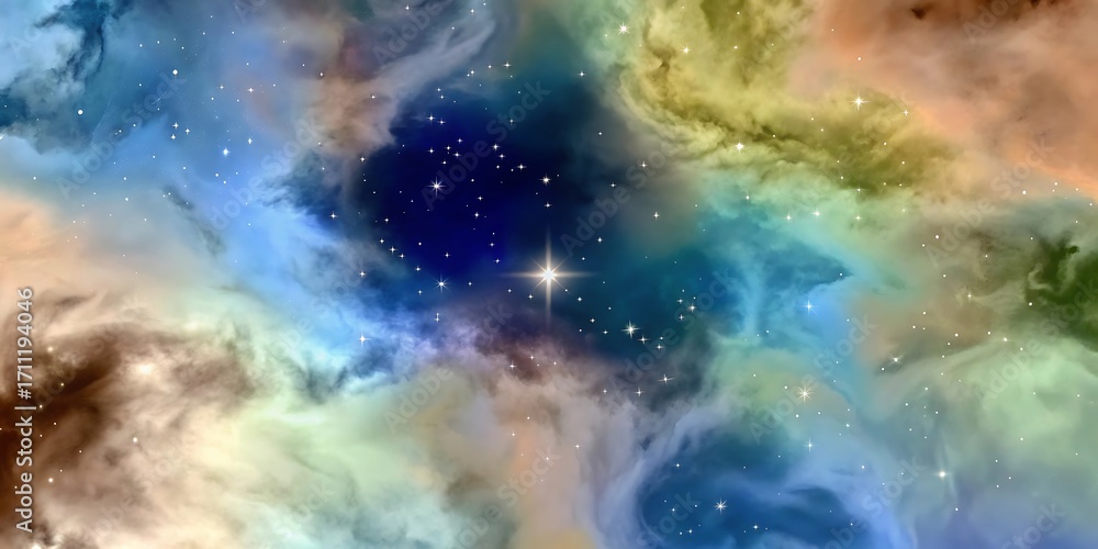Fototapeta premium Vibrant Cosmic Nebula with Starburst and Colorful Gas Clouds space cosmos