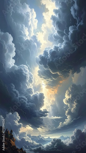 Dramatic Sky with Soft Clouds and Vibrant Light Amidst Darkness