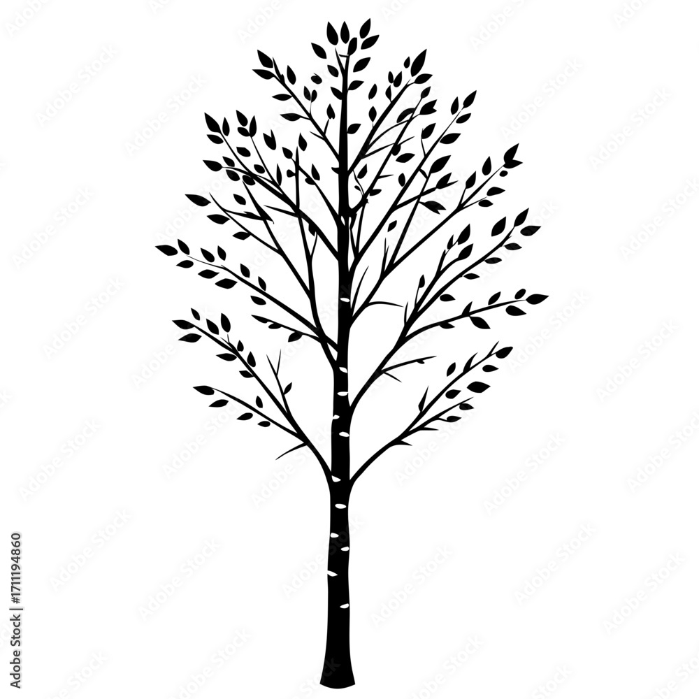 Obraz premium Simple black and white illustration of a leafy tree against a white background
