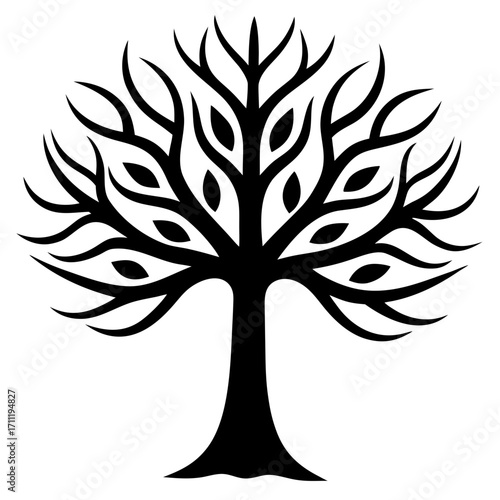 Stylized black tree silhouette against a plain white background artwork