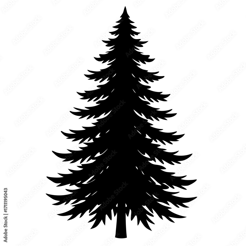 Obraz premium Simple black silhouette of a coniferous evergreen tree on a white background