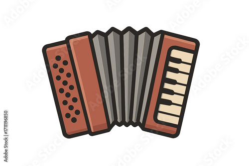 Accordion musical instrument vector icon. Cartoon illustration of a classic squeezebox for folk music concerts or festivals. Traditional harmony melody equipment with bellows.