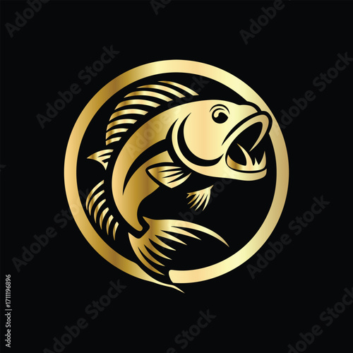Golden Marlin Fish Logo Design – Luxury Sailfish Vector Emblem for Sport Fishing, Seafood Branding, Ocean Adventure Badge, Premium Fisherman Club Icon, Stylish Golden Logo Illustration.
