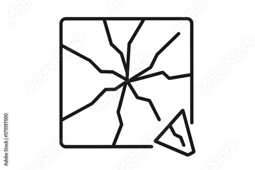 Broken glass line icon. Shattered window outline sign. Cracked surface vector symbol. Fragile concept for damage, destruction, accident, vandalism. Minimalist crash illustration.