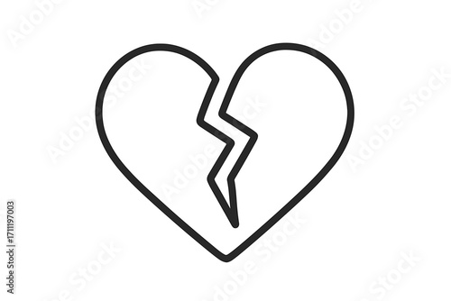 Broken heart icon symbol of heartbreak, divorce, separation, sorrow. Sadness, lost love. Relationship problem. Love failure concept. Pain, depression, end of a relationship.