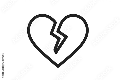 Broken heart icon. Heartbreak, love and relationship problem symbol. Sadness, divorce, separation vector logo. Minimalistic line art for web and graphic design.