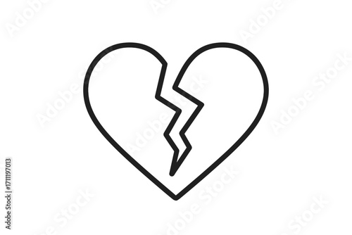 Broken heart icon symbol of heartbreak and emotional pain. Concept of divorce, separation, and lost love. Sadness, loneliness, and grief. Relationship problem metaphor.