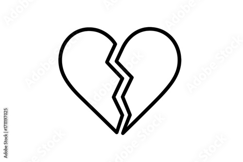 Broken heart icon. Vector symbol of heartbreak, divorce, sadness, pain. Concept of a failed relationship, separation, lost love. Unhappy Valentine's day. Minimalist line art.