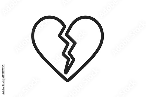 Broken heart line icon. Heartbreak, divorce and sadness concept. Unhappy love and relationship problem symbol. Lonely and painful design element for web, apps and cards.