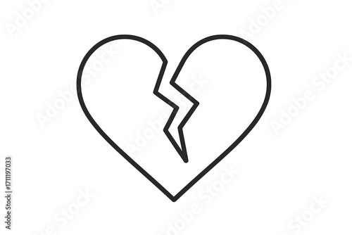 Broken heart outline icon. Vector symbol of heartbreak, divorce, and sadness. Unhappy love, separation, loneliness concept. Simple line art for graphic design, apps.