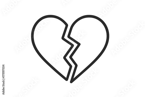 Broken heart line icon, symbol of heartbreak, sadness, divorce. Vector sign for lost love, breakup, relationship problem. Minimal, simple outline art for web graphic design.