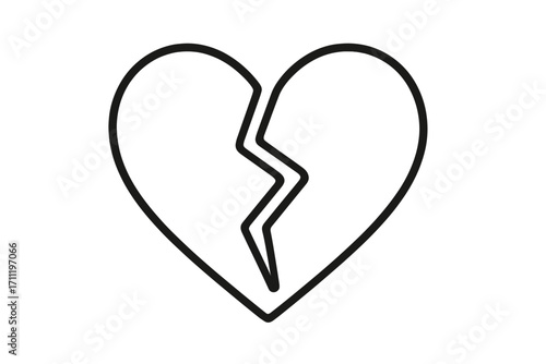 Broken heart icon vector illustration. Heartbreak, love and relationship problem symbol. Sadness, pain, sorrow emotion. Divorce, separation, breakup concept. Outline drawing.