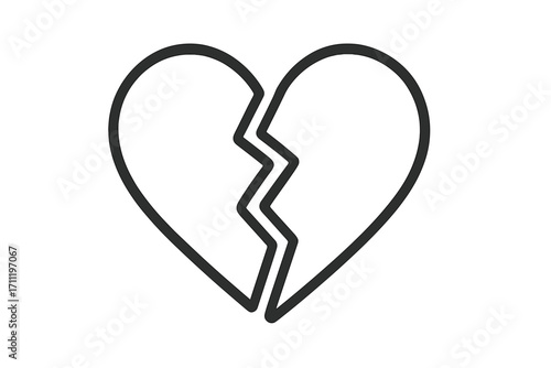 Broken heart icon vector. Sad love symbol. Heartbreak linear outline sign. Divorce or separation concept. Relationship problem. Feeling pain, sad, lonely. End of love.