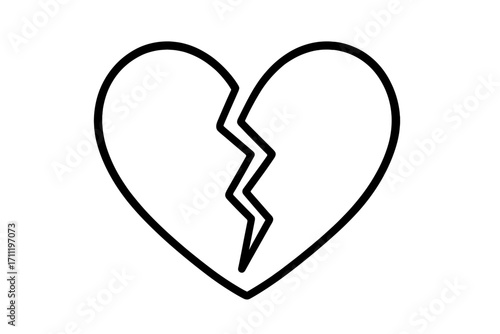 Broken heart icon linear symbol. Vector concept of heartbreak, love lost, divorce, breakup. Sadness, pain and grief. Unhappy love relationship. End of love and valentine.
