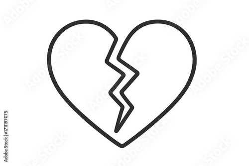 Broken heart linear icon. Concept of heartbreak, separation, sadness and grief. Vector symbol for a love affair ending, divorce, or painful relationship problems.