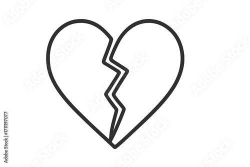Broken heart outline icon. Linear symbol of heartbreak, divorce, separation. Sad love story concept. Relationship problem metaphor. Vector illustration for web, logo, apps, ui.