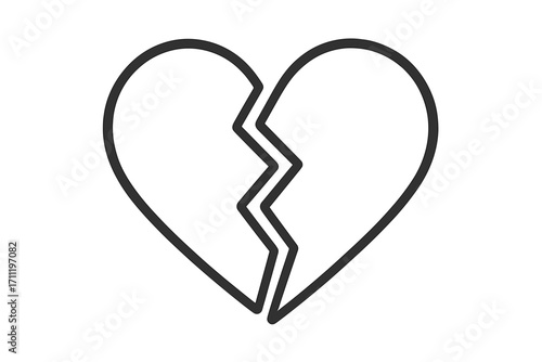 Broken heart icon vector symbol of heartbreak, sadness, divorce. Relationship problem, separation concept. Linear illustration of lost love, pain. End of a relationship, lonely.