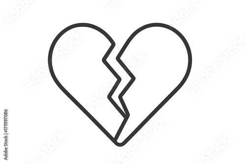 Broken heart line icon for heartbreak, lost love, or divorce concept. Simple vector illustration of a breakup, sadness, and relationship problems. Symbol of pain and sorrow.