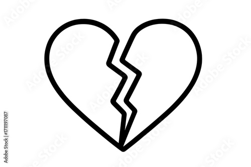 Broken heart vector icon. Symbol of heartbreak, lost love, divorce, and sadness. Outline illustration concept of a relationship crisis, loneliness, grief, and emotional pain.