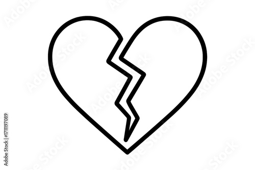 Broken heart line icon. Heartbreak and sad love story metaphor. Concept of loneliness, sorrow, depression, and grief. Unhappy relationship, divorce, or breakup symbol. Vector.