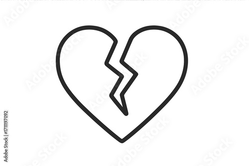 Broken heart line icon. Symbol of heartbreak, lost love, and sadness. Vector concept for divorce, separation, and relationship problems. Metaphor for pain, grief and sorrow.