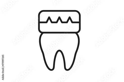 Dental crown icon vector illustration. Tooth restoration, implant, and prosthetics symbol. Dentistry, oral care, and stomatology concept. Minimalist line art for web.