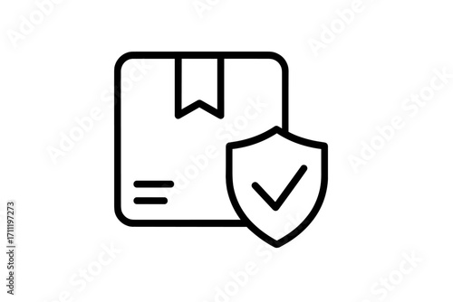 Delivery insurance icon for secure package and safe shipping. Parcel protection, warranty guarantee symbol. Logistics security pictogram for insured cargo and freight vector line art.
