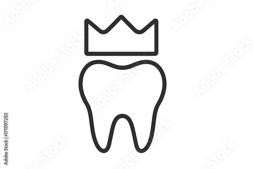 Dental crown line icon. Tooth with a crown logo concept for dentistry. Stomatology and oral care symbol. Minimalist sign for web, clinic branding, and dental health illustration.