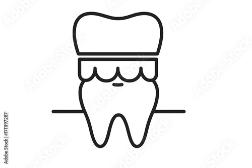 Dental crown linear icon for stomatology and dentistry. Tooth restoration procedure concept. Dental clinic vector outline symbol. Tooth implant, cap, veneer. Health care sign.