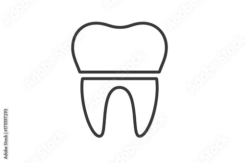 Dental crown on tooth concept. Dentistry line icon. Tooth restoration, implant procedure metaphor. Oral care and hygiene. Stomatology symbol. Dental clinic pictogram vector.