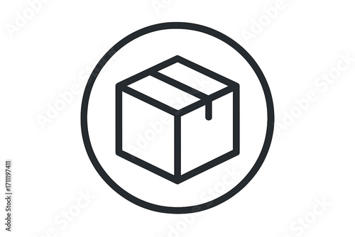Package delivery line icon. Box, parcel, carton container in circle symbol for shipping and logistics. E-commerce order concept. Minimalist vector for web, app, graphic design.