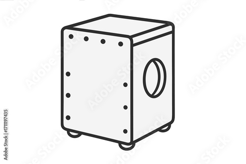 Cajon drum box icon. Vector line art illustration. Percussion musical instrument for flamenco or acoustic music. Simple black and white drawing. Rhythm beat concept.