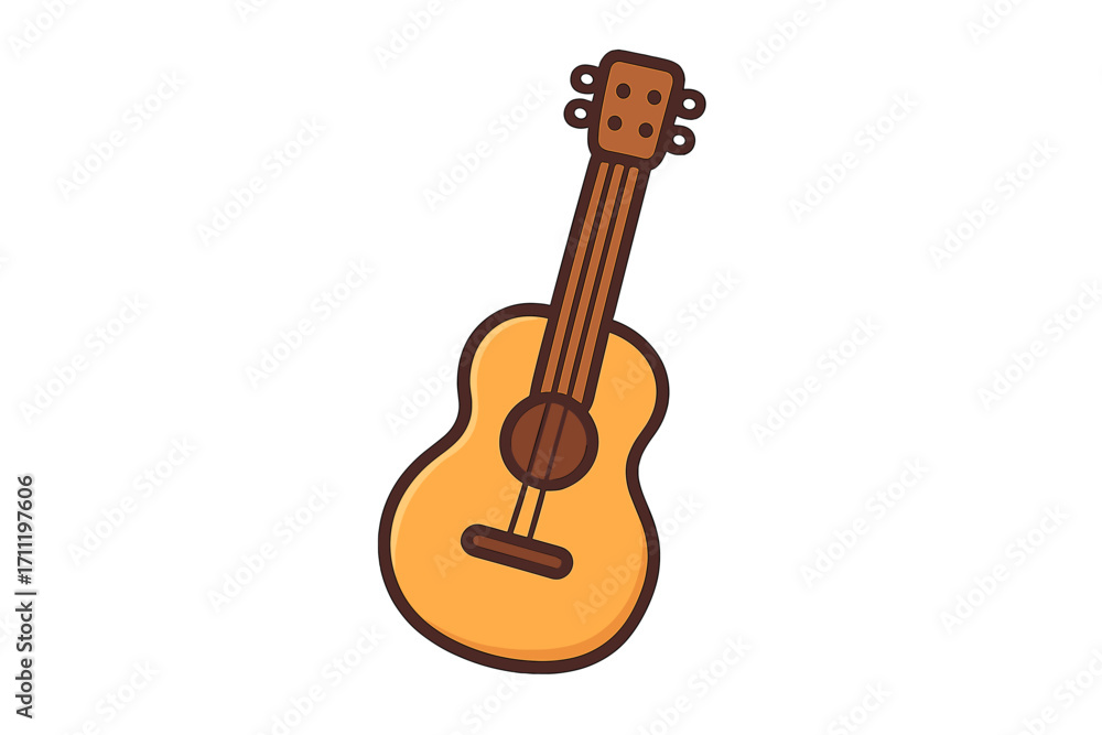 Naklejka premium Acoustic guitar vector illustration. Simple cartoon icon of a musical instrument for music concept. Ukulele flat design graphic element isolated on white background.