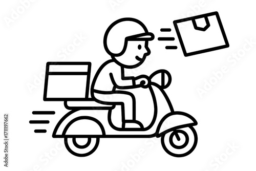 Fast courier service vector icon. Delivery driver on scooter with a package. Online shopping and food delivery concept. Express shipping and logistics business line art illustration.